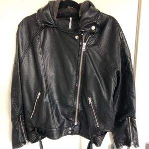 Free People Faux Leather Hooded Jacket